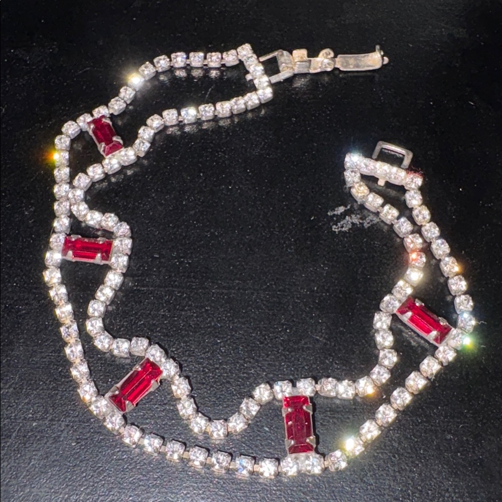 Dainty vintage rhinestone cocktail bracelet, silver tone